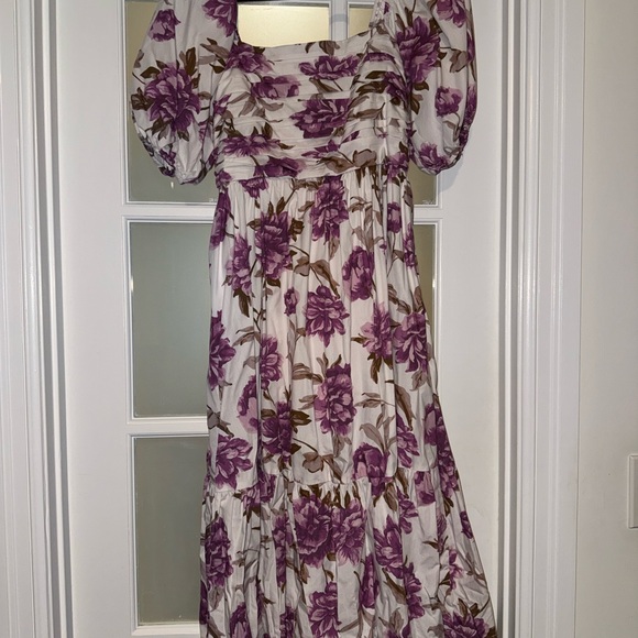 Abercrombie & Fitch Dresses & Skirts - Abercrombie & Fitch Emerson Poplin Puff Sleeve Midi Dress Purple Floral Print